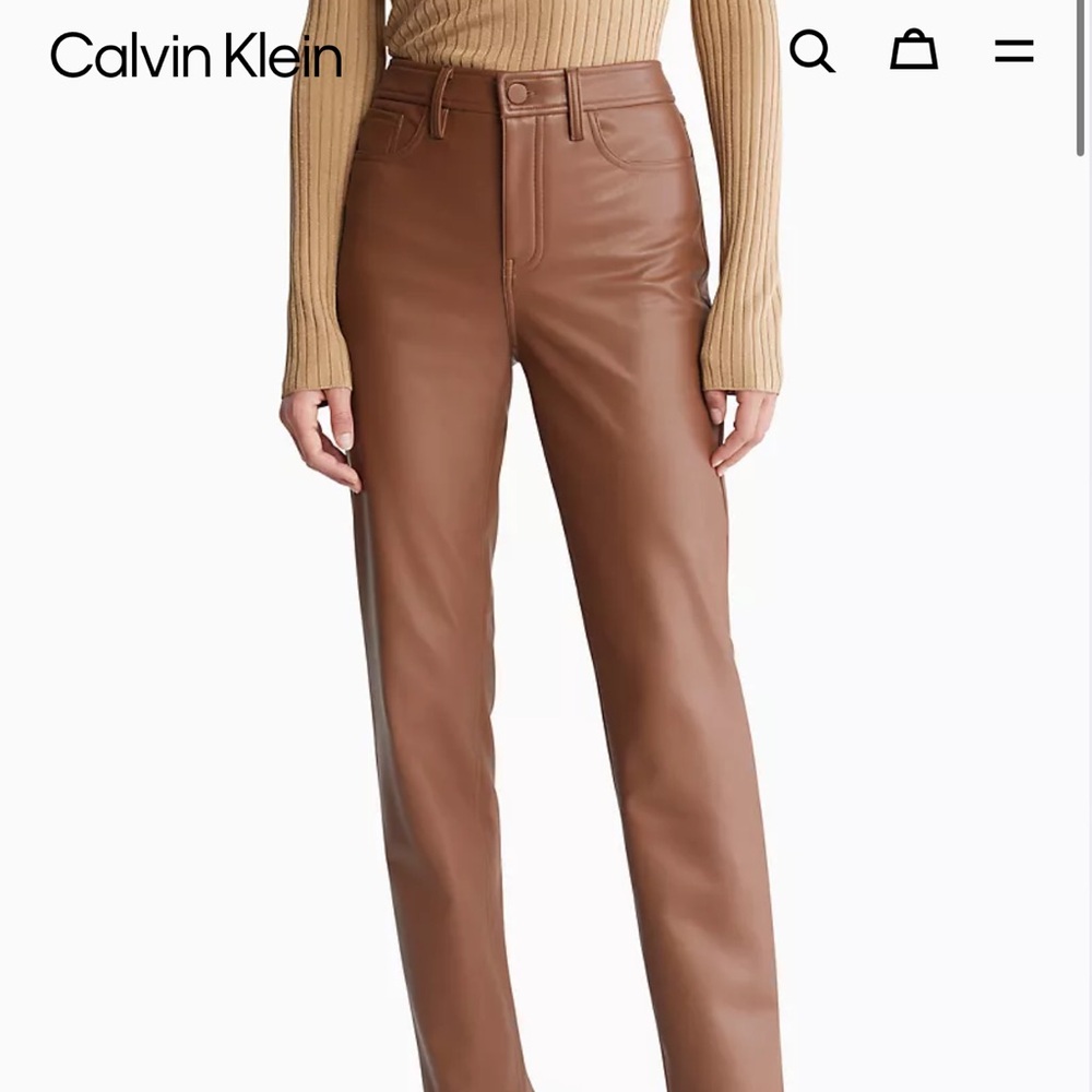 Calvin Klein Brown Faux Leather Pants